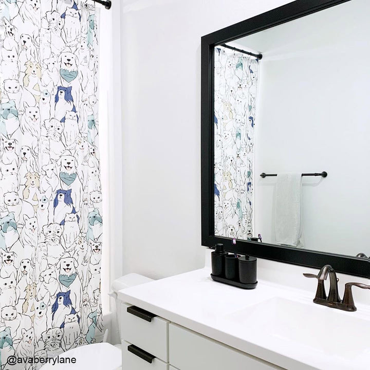 Black and White Bathroom With Framed Mirror