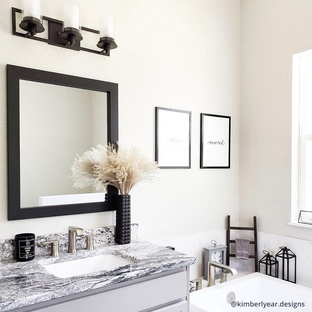Contemporary Small Black Framed Mirror in Bathroom