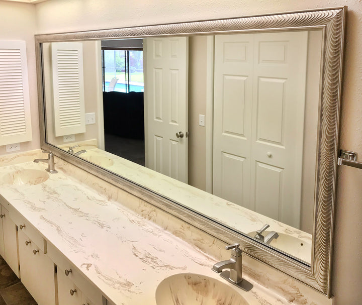 Venetian Silver Wave Frame Wide Bathroom Sink Mirror