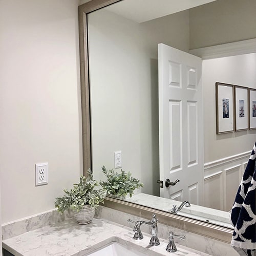 Slim Old World Silver Bathroom Wall Mirror Framing